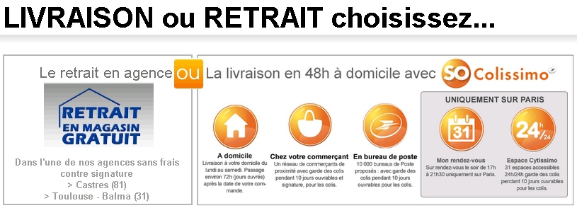 Livraison so colissimo en 48 heures ou retrait en agence commrecant laposte